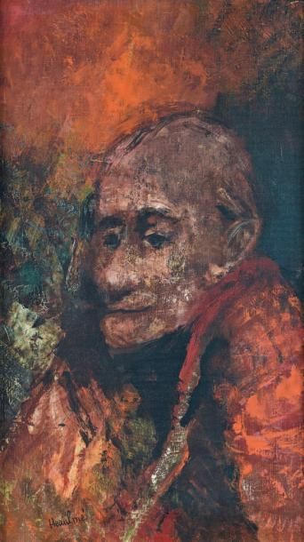 François HEAULMÉ (1927-2005) Portrait de vieillard.
Huile sur toile, signée en bas...