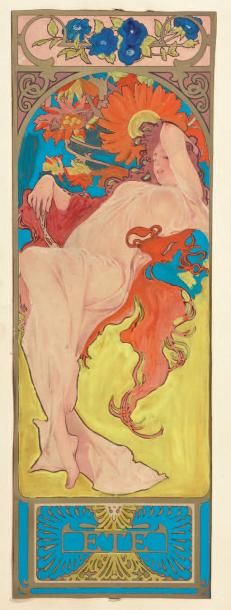 D'après Alfons MUCHA (1860 1939) Les quatre saisons.
Quatre planches rehaussées.
Signées...