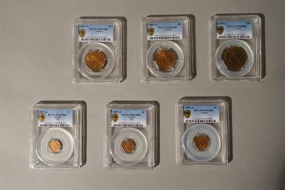 null 6 monnaies françaises en cuivre :
10 centimes Cérès 1898A
5 centimes Cérès :...
