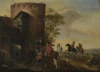 null STOOP Dirck (Ecole de) 
1610 - 1686 

Halte de cavaliers aux abords d'une écurie...