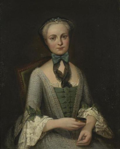 null ECOLE FRANCAISE du XVIIIe siècle 
Portrait de femme assise tenant une boîte...