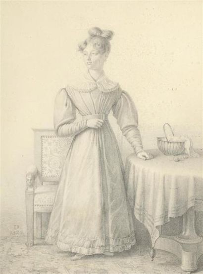 null Etienne-Jean DELECLUZE (1781 1863)
Portrait de Mme Delon en pied dans un intérieur...