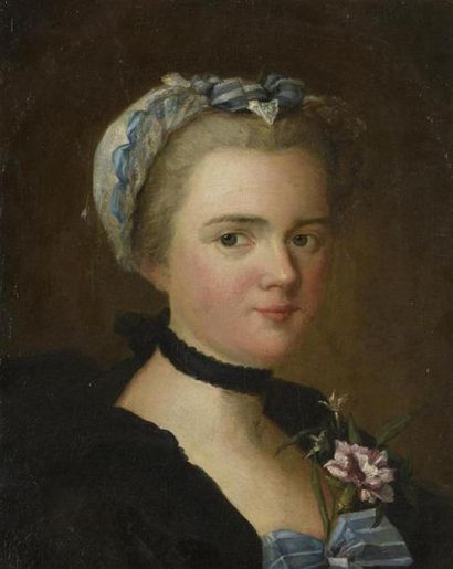 null ECOLE FRANCAISE Milieu du XVIIIe siècle 

Portrait de femme coiffé d'un bonnet...
