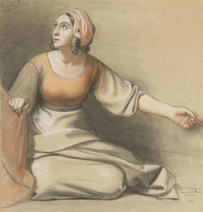 null Jean Victor SCHNETZ (1787 1870)
Femme accroupie tenant un drapé
Pastel et trois...