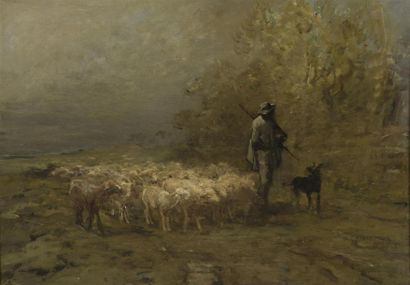 null J. H.
Gardien de moutons et son troupeau
Huile sur toile
Monogrammée "J. H."...