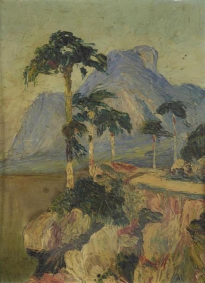 null Marius HUBERT ROBERT (1885- 1966) 
Paysage aux palmiers
Huile sur carton, signée...