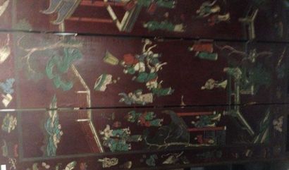 null PARAVENT de laque rouge à décor en relief.
Chine, XIXe siècle.
Provenance: Château...
