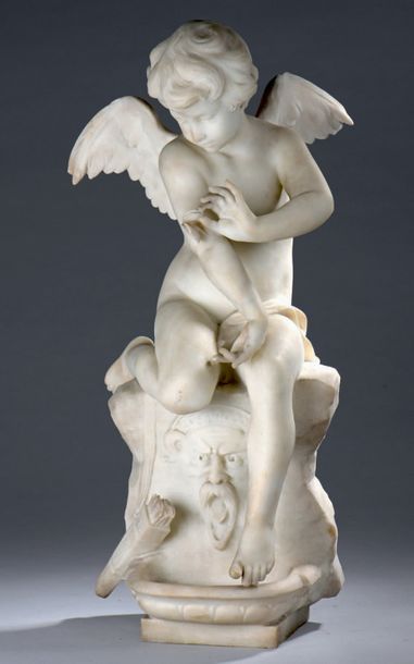 Clément Léopold STEINER (1853-1899) Sculpture en marbre blanc représentant l'Amour...