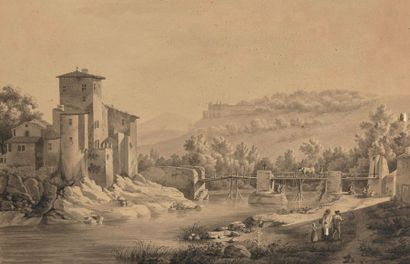 Jean-Jacques de BOISSIEU (1736-1810) (attribué à) Paysage au pont de bois.
Lavis...