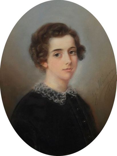ÉCOLE FRANÇAISE du milieu du XIXe siècle Portrait de jeune fille à la chevelure bouclée...