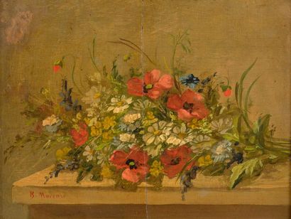 B. MOREAU (XIXe-XXe siècle) Bouquets de fleurs sur un entablement
Paire d'huile sur...