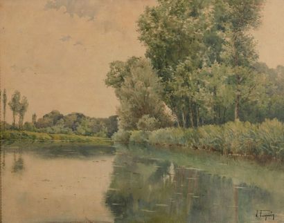 J. PECQUEUR (Fin du XIXe-début du XXe siècle) Arbre en bord de rivière
Aquarelle....
