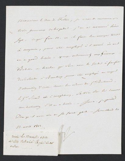 null Lettre signée Np dictée au Baron Fain, adressée de Saint- Cloud, le 13 avril...