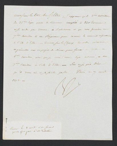 null Lettre signée Np rédigée par le Baron Fain, adressée de Paris le 7 avril 1813...