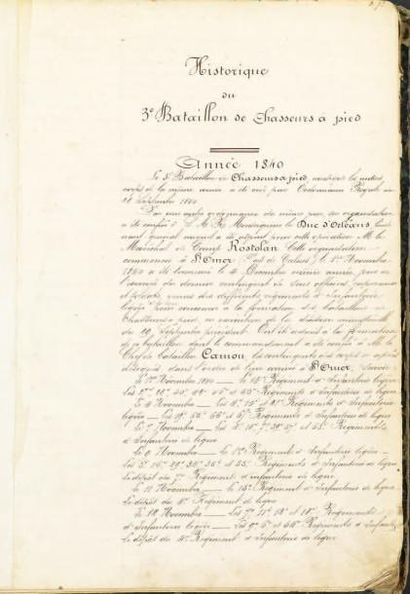 null [Manuscrit Militaire] Manuscrit de l'Historique du 3e Bataillon de Chasseurs...