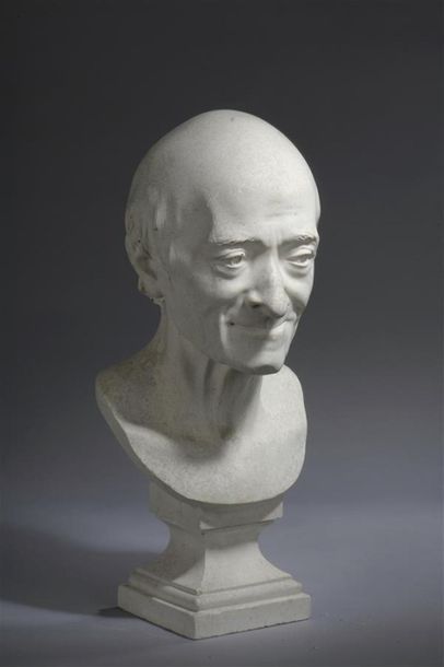 null Copie en platre patiné, représentant Voltaire agé en buste d'après l'oeuvre...