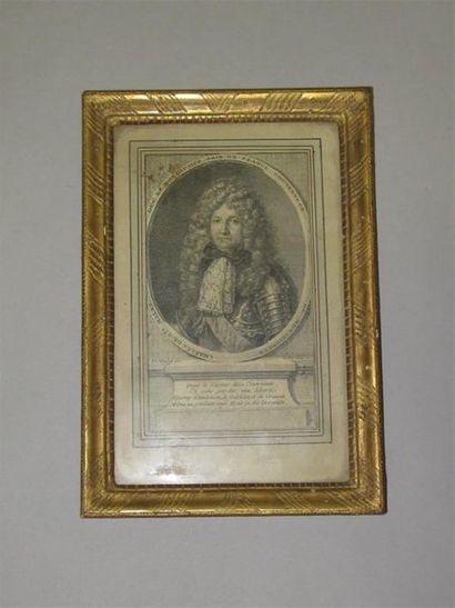 null Portrait gravé du Duc de Montaussier encadré d'une baguette en bois mouluré...