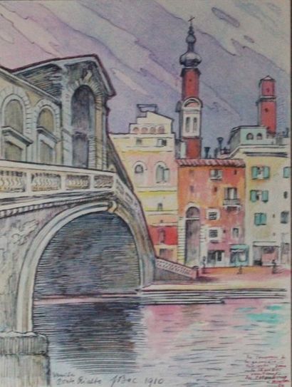 null " Venise Ponte Rialto "						 

Signé situé et daté 1910 à droite avec la mention...