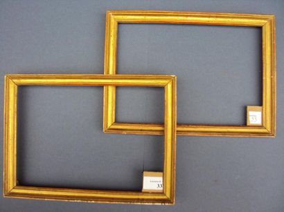 null Deux baguettes en bois mouluré et doré Epoque Louis XVI 17,5 x 25 cm - Profil...