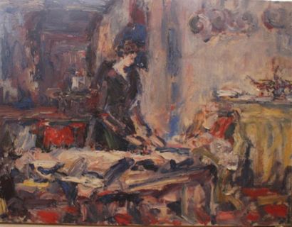 null Paul KRON (1869-1936)
Jeune cuisinière ou femme en cuisine
Huile sur toile.
Signée...