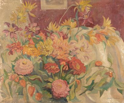 null Andrée JOUBERT (1894-1959)
Bouquet de fleurs
Huile sur toile.
Signée en bas...