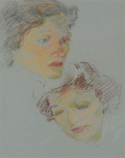 null ROBERT GÉNICOT (1890-1981)
double portrait de femme
crayon gras sur papier
29x22...