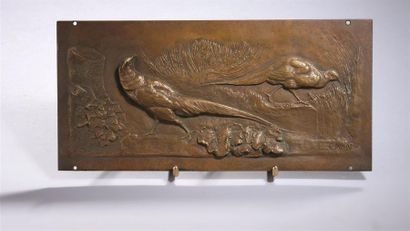 null Auguste CAIN (1821-1894) 
Plaque rectangulaire en bronze à patine médaille représentant...