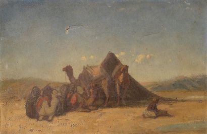 null Ecole orientaliste XIXème
La halte des chameaux
Huile sur papier marouflée sur...