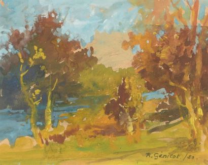 null Robert GENICOT (1890-1981)
Paysages d'arbres au bord de l'eau, automne
Aquarelle...