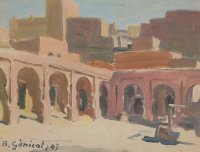 null Robert GENICOT (1890-1981)
Place de village dans le désert, Sud Marocain
Huile...