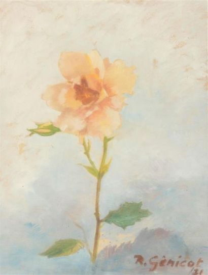 null Robert GENICOT (1890-1981)
La rose
Huile sur papier.
Signée et datée (19)71...