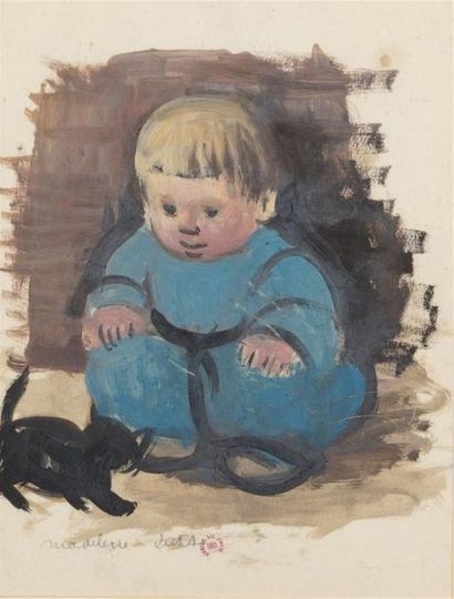 null Madeleine LUKA (1894-1989)
Enfant et chat noir
Gouache.
Signée en bas à gauche.
Tampon...