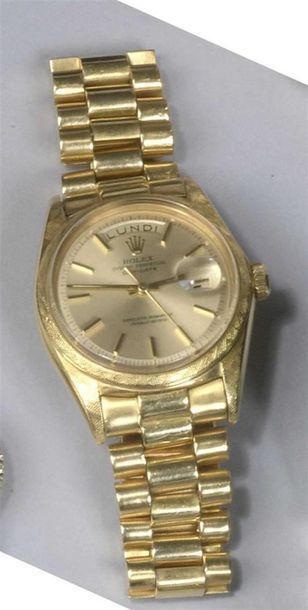 null Rolex, Day-Date, Ref. 1806, n° 185xxxx, vers 1967.
Une rare montre en or jaune...