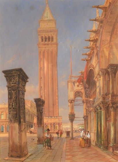 null Jean LUCAS (1823-)
Le Campanile et le Palais des Doges, Venise
Aquarelle et...