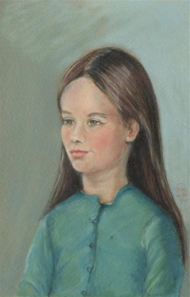 null Y de SANT SEINE (actif au Xxème siècle)
Portrait jeunne fille au chemisier vert
Pastel.
Signée...