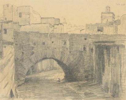 null Robert GENICOT (1890-1981)
Vieux pont à Fes, 1928
Esquisse au crayon sur papier.
Signée,...