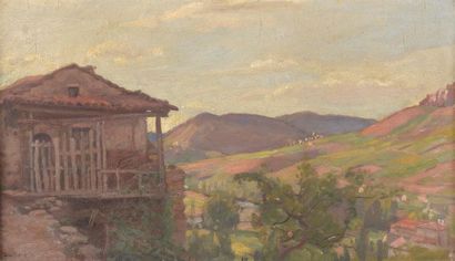 null Léon GIFFARD (1875-1946)
Vue du village de Peyreleau, Aveyron
Huile sur panneau.
Signée...