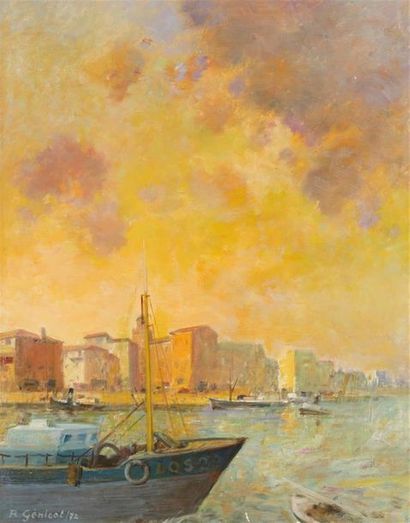 null Robert GENICOT (1890-1981)
Coucher de soleil à Ostende
Huile sur toile.
Signée...