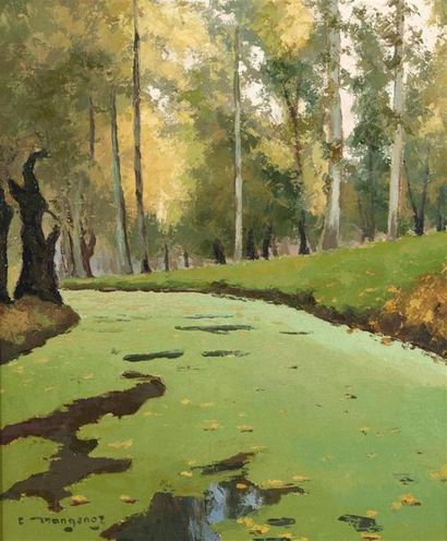 null Emile MANGENOT (1910-1991)
Dans les marais poitevins
Huile sur toile.
Signée...