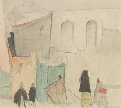 null Alexis GRITCHENKO (1883-1977) 
Ville Turque
Dessin et aquarelle sur papier.
Signée...