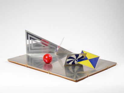 Lucio Del Pezzo (1933-2020) 
1971 Game Sculpture aluminum board with red ball and...