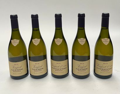5 bouteilles Assortiment de Vougeot blanc Assortment of white Vougeot 2015 2015 Domaine...