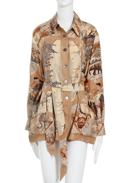 HERMES An Hermès silk blouse in 'Tanzania' print by Robert Dallet, 1970s-80s

An...