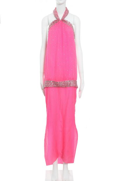 Pierre CARDIN Haute Couture A Pierre Cardin couture shocking-pink chiffon evening...