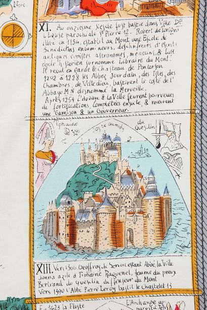 HERMES Un rare foulard en soie Hermès avec l'impression "Mont Saint Michel" de Hugo...