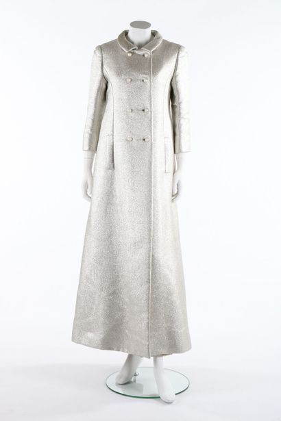 Mila SCHON A Mila Schön couture embroidered silver evening gown and silver lamé coat,...