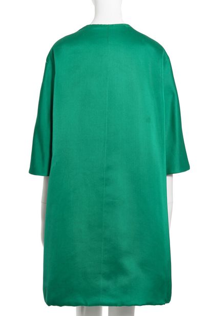 CHRISTIAN DIOR A Christian Dior emerald-green satin evening coat, 1960s + A pair...