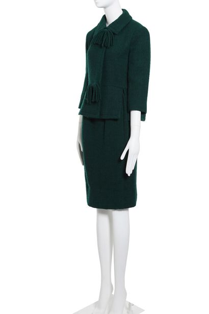 CHRISTIAN DIOR A Christian Dior London bottle-green bouclé wool suit, early 1960s

A...