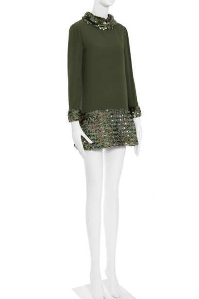 PIERRE CARDIN A Pierre Cardin couture olive-green silk-crepe dress, late 1960s,

A...