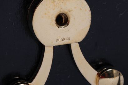 HERMES An Hermes black box leather handbag with gold scissor clasp, circa 1970

An...